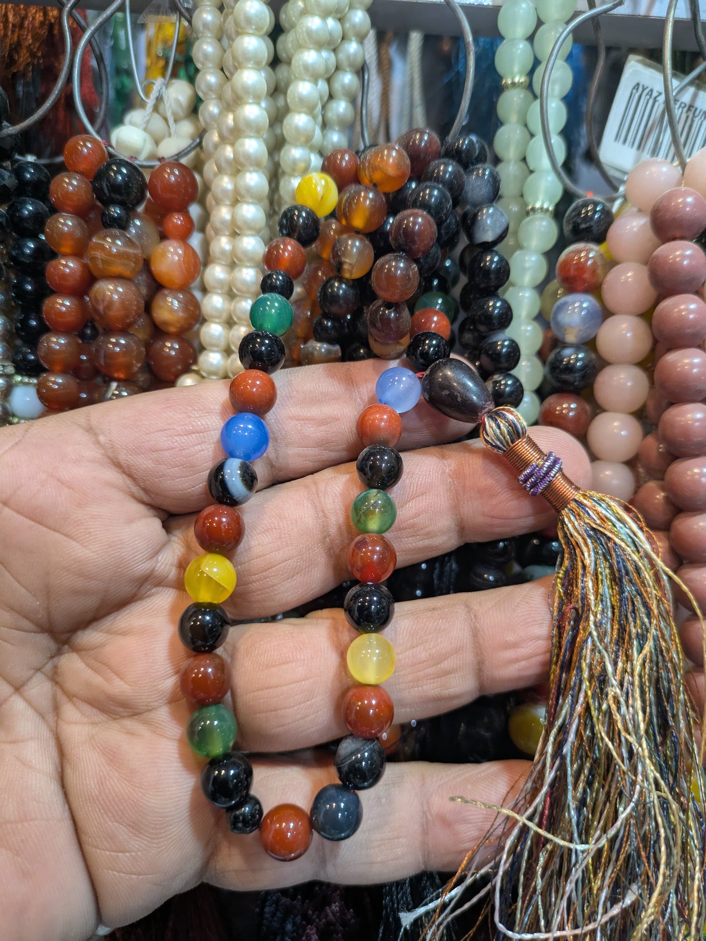 Aqeeq Yabeeh Multi-Color Tasbeeh – 33 Beads (8mm) | Elegance & Spirituality
